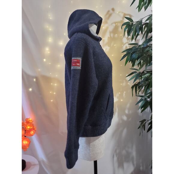 Abercrombie & Fitch Vintage Y2K Wool Blend 1/2 Zip Blue Hooded Sweater Womens L - Picture 3 of 12
